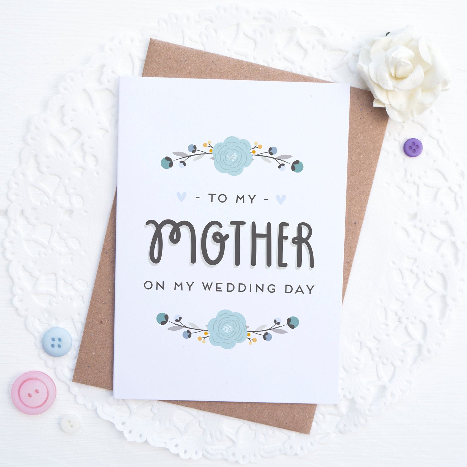 To my mother on my wedding day card in blue