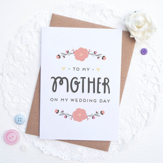 To my mother on my wedding day card in pink