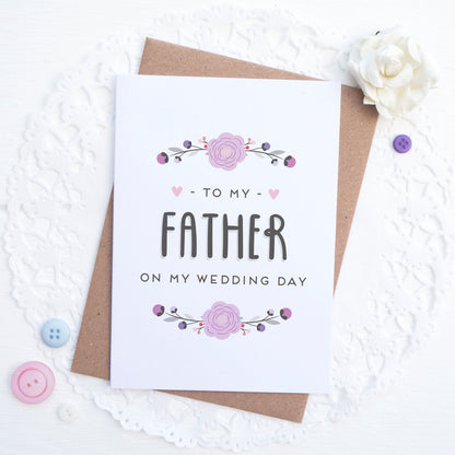 To my father on my wedding day card in purple