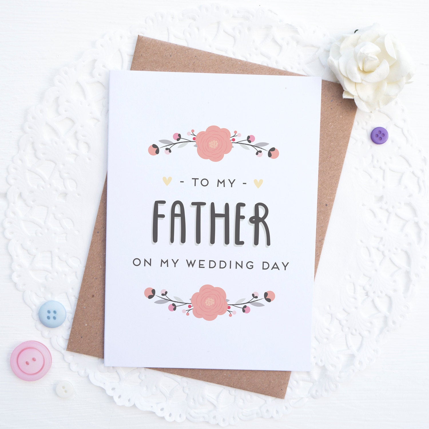 To my father on my wedding day card in pink