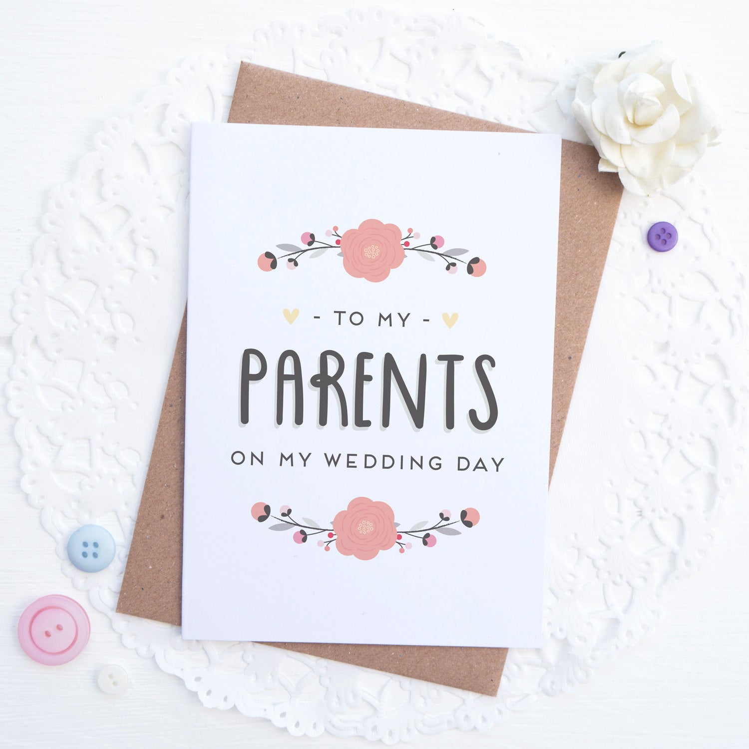 To my Parents on my wedding day card in pink