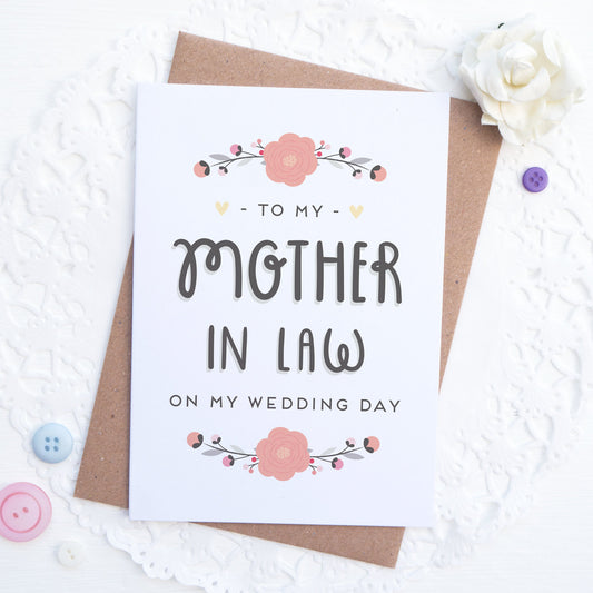 To my mother in law on my wedding day card in pink