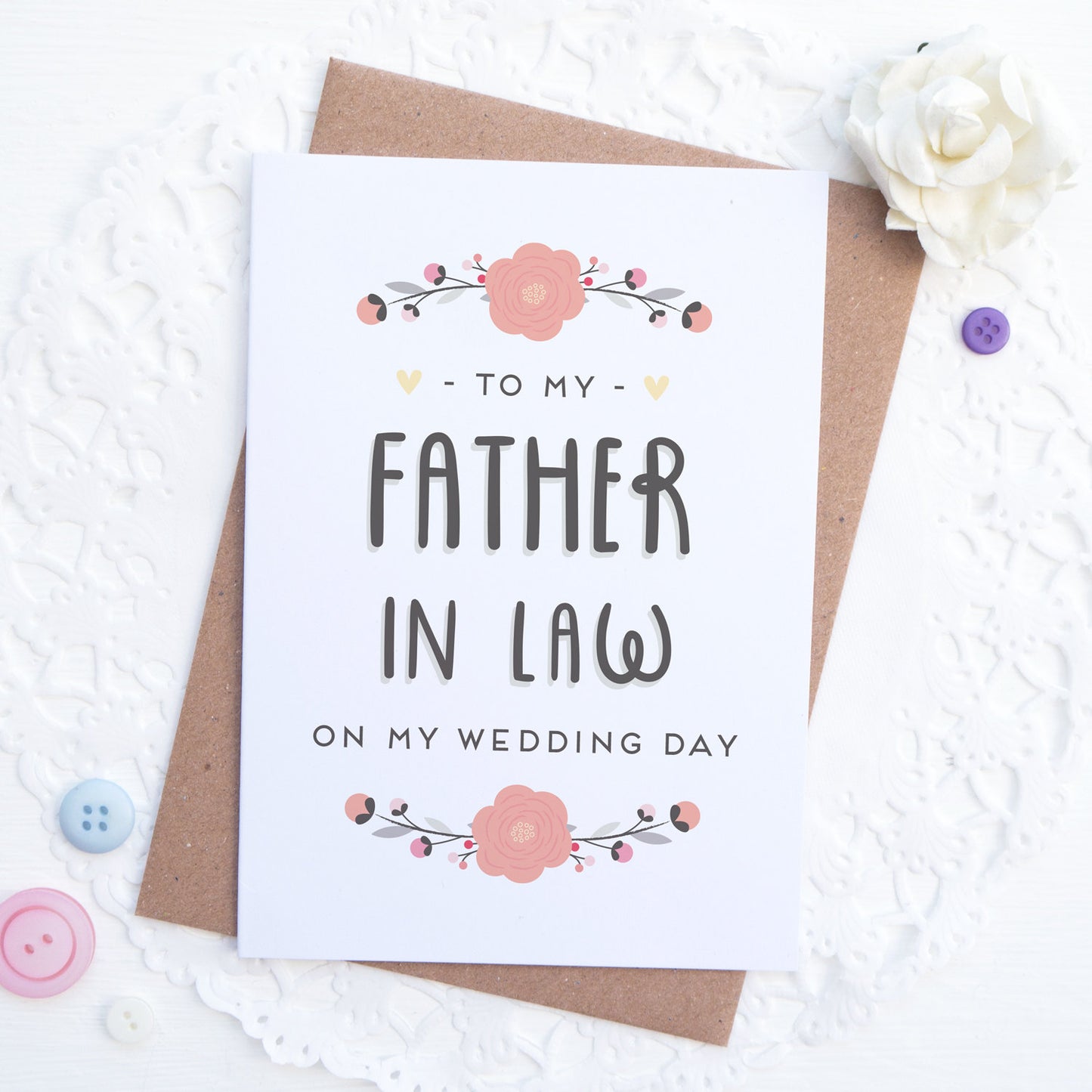To my father in law on my wedding day card in pink