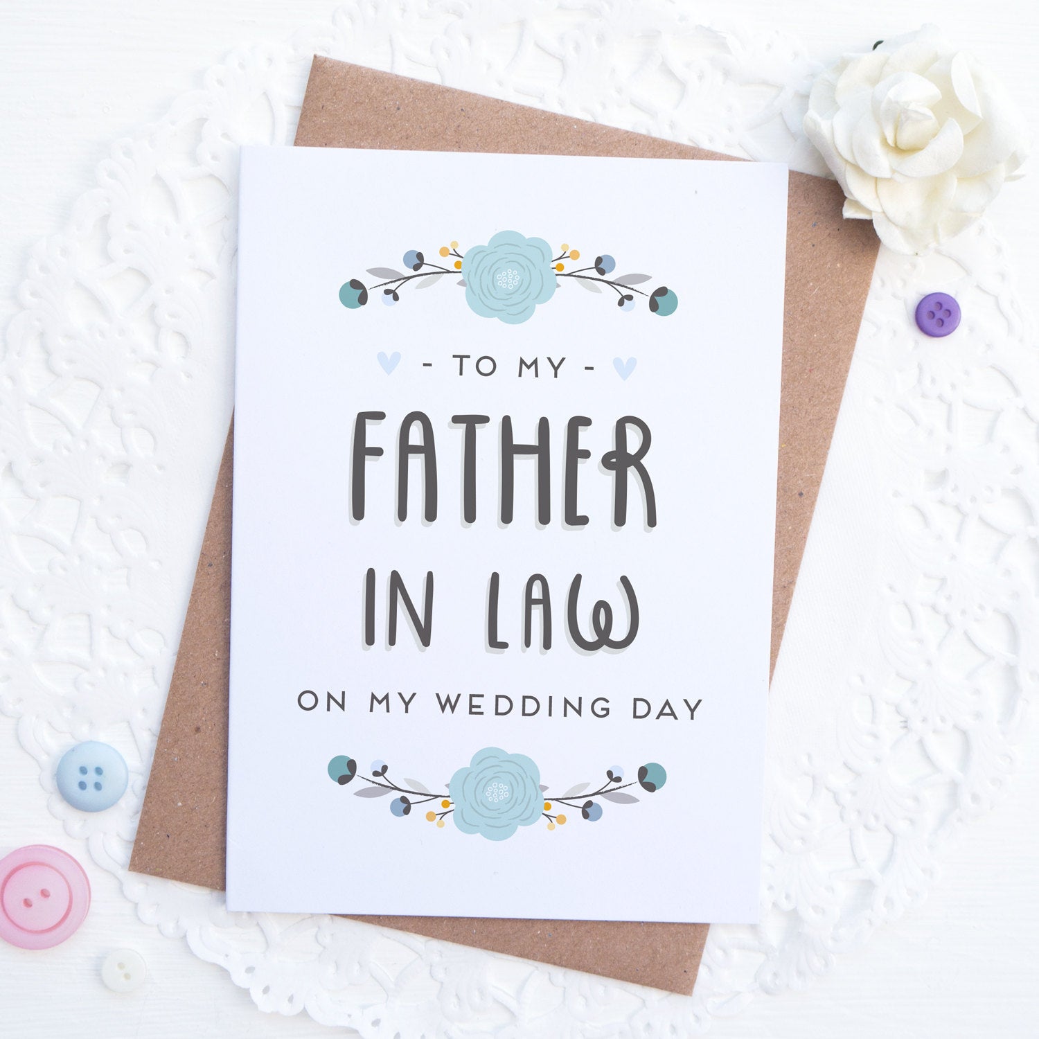 To my father in law on my wedding day card in blue
