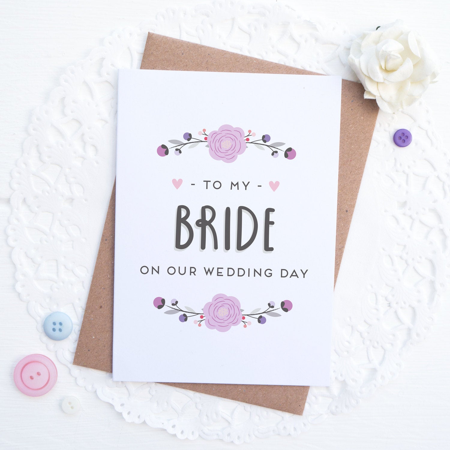 To my bride on our wedding day card in purple