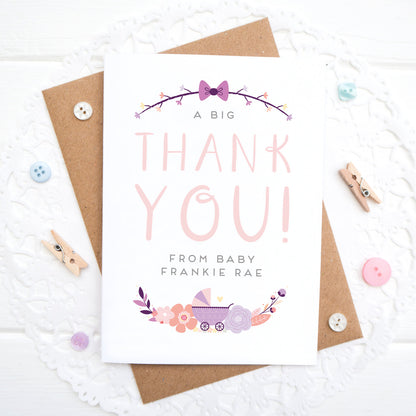 A personalised baby thank you card
